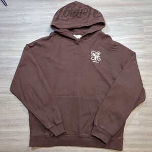 Young LA Rhinestone Spellout Hoodie Men's Large Brown Pullover Workout Logo